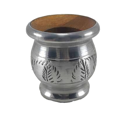 Mate bocón forrado con aluminio, cincelado especial - Algarrobo