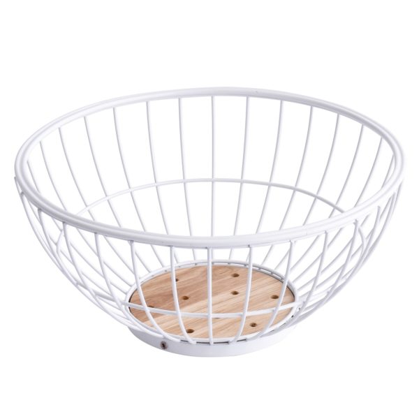 FRUTERA REDONDA METAL PINTADO BLANCO BASE MADERA
