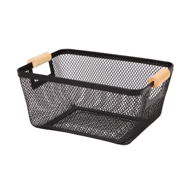 CANASTA ORGANIZADORA PLASTICA MANGOS MADERA