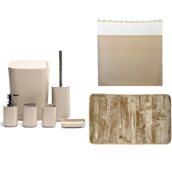SET DE BAÑO + ALFOMBRA + CORTINA