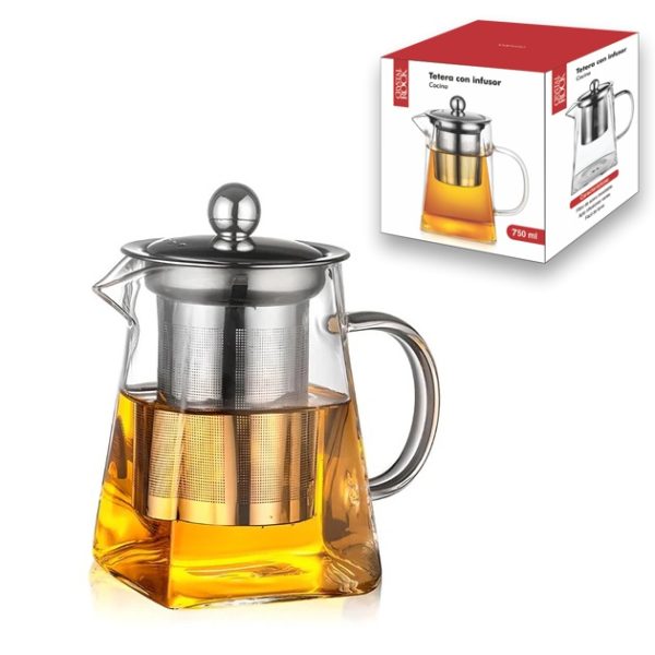 TETERA CUADRADA CON INFUSOR VIDRIO 950ML