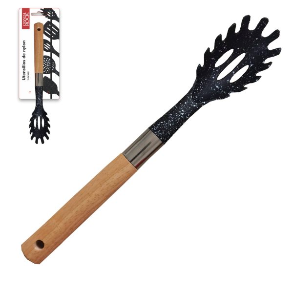 CUCHARA FIDEOS NYLON MANGO MADERA