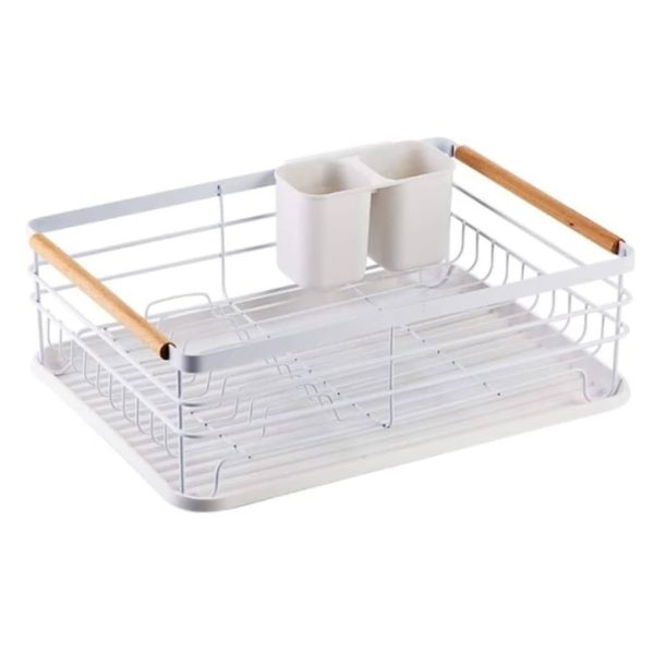 ESCURREPLATOS METAL BLANCO ASAS MADERA