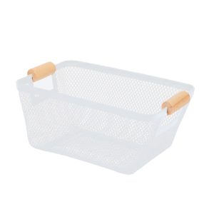 CANASTA ORGANIZADORA PLASTICA MANGOS MADERA