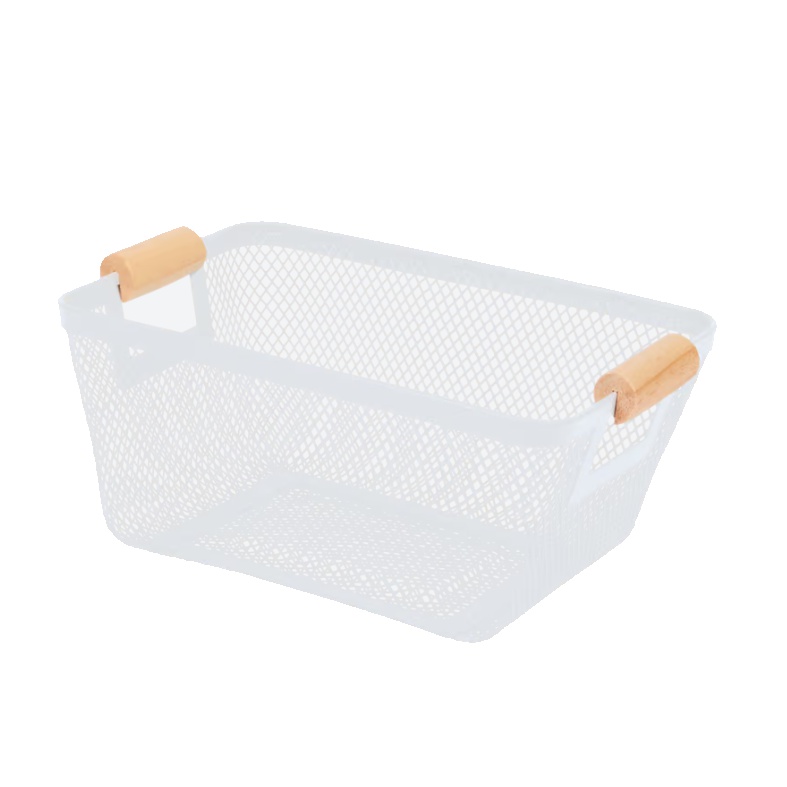 CANASTA ORGANIZADORA PLASTICA MANGOS MADERA