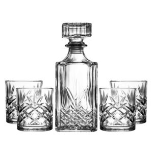 BOTELLA DE VIDRIO TALLADO 750ML + 6 VASOS 340ML