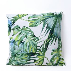 FUNDA ALMOHADON POLYESTER HOJAS VERDES 45 CM